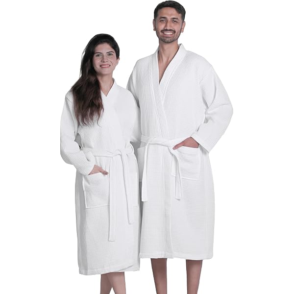 thumbnail image 2 of Couple's Matching Waffle Knit Robes - Lightweight Kimono Style Bathrobes With Pockets For Men And Women 2 of 13
