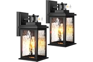 VIANIS Motion Sensor Exterior Lights for House, 2 Pack Dusk to Dawn Porch Lights Sconce Outdoor, Moden Black Outdoor Sconce Lights Lantern with Tempered Glass for Garage, Patio, Waterproof