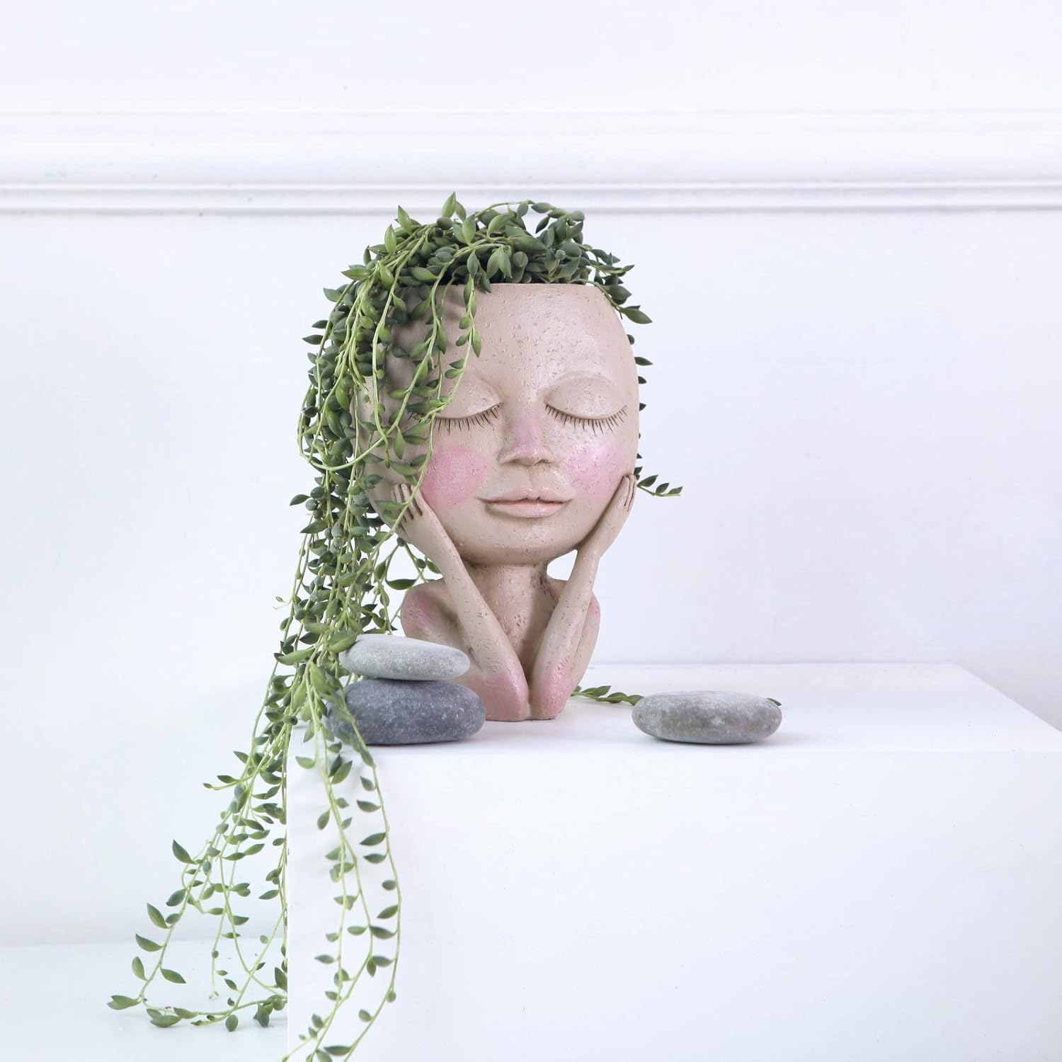AIMEBBY Face Flower Pot Head Planter Pot Succulent Planter Cute Resin Cactus Planter with Drainage Hole Closed Eyes : Kitchen & Dining