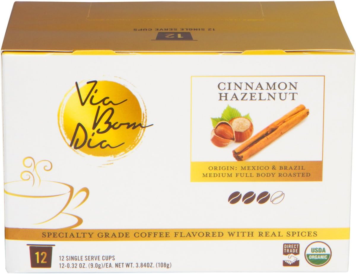 Naturally Flavored Organic Coffee Pods, Cinnamon Hazelnut Flavor, 12 Count Box, Use in Single Serve Keurig Machine