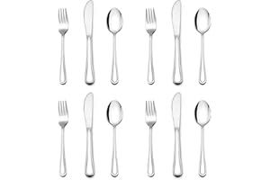 E-far 12-Piece Kids Silverware, Stainless Steel Toddler Kids Utensils Safe for Preschooler/Children, Includes 4 Forks 4 Spoons 4 Knife, Slimline Adult Look & Small Size, Rust Free & Dishwasher Safe
