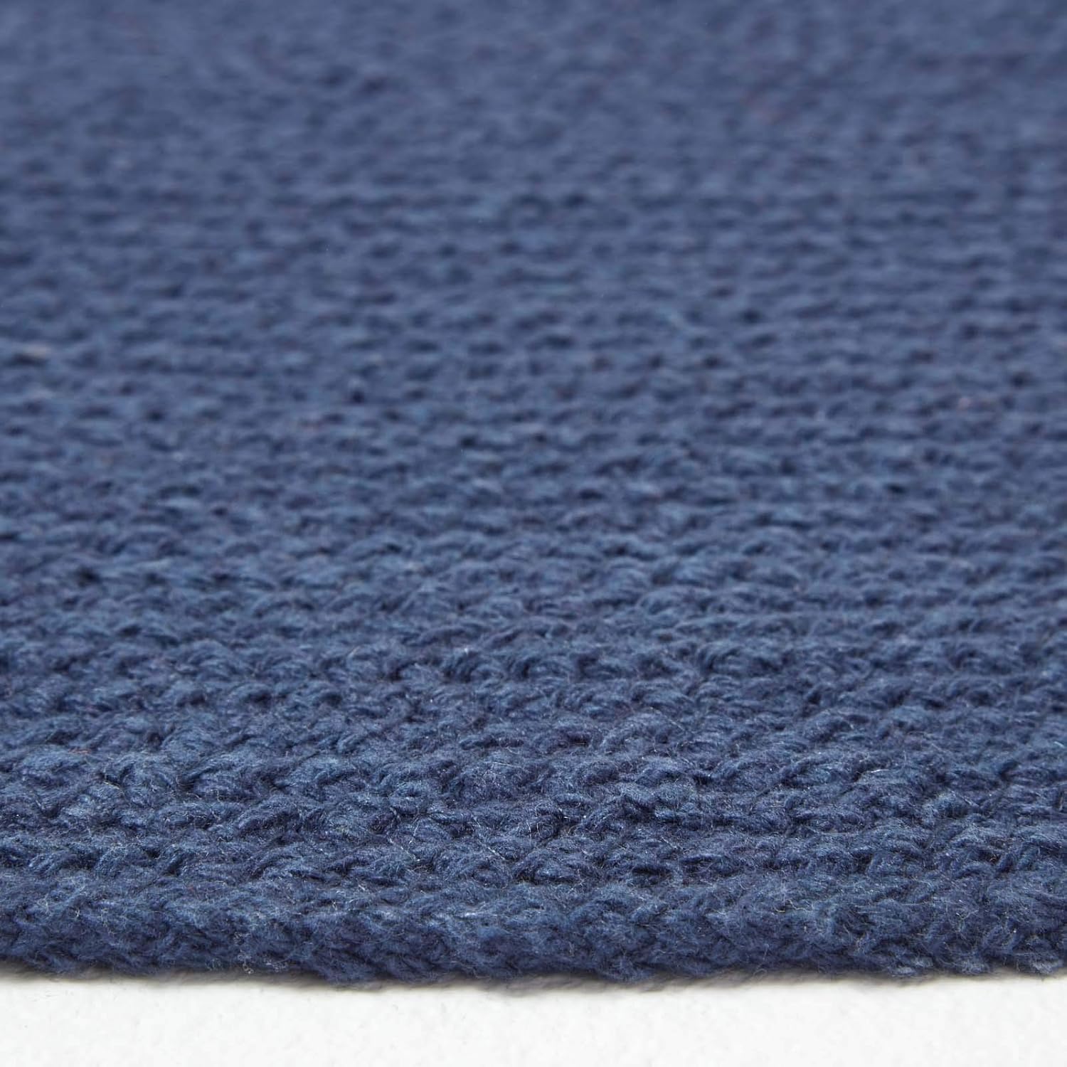 HOMESCAPES Navy Blue Handmade Braided Oval Rug For Bedroom & Living Room Reversible Woven Cotton Large Rug, 110 x 170 cm - Image 5