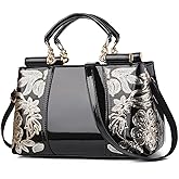 XingChen Shiny Patent Women PU Leather Handbags Embroidery Shoulder Bags Fashion Satchel Purses Top Handle Bags