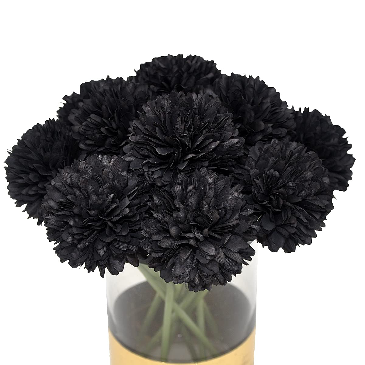 Blooming Paradise 10Pcs Artificial Fake Flower Plants Silk Chrysanthemum Ball Hydrangea Arrangements Wedding Bouquets Decor Home Kitchen Garden Party Table Floral Centerpieces DIY (Black)