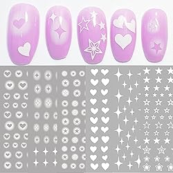 White Star Heart Nail Art Decal Stickers for Women