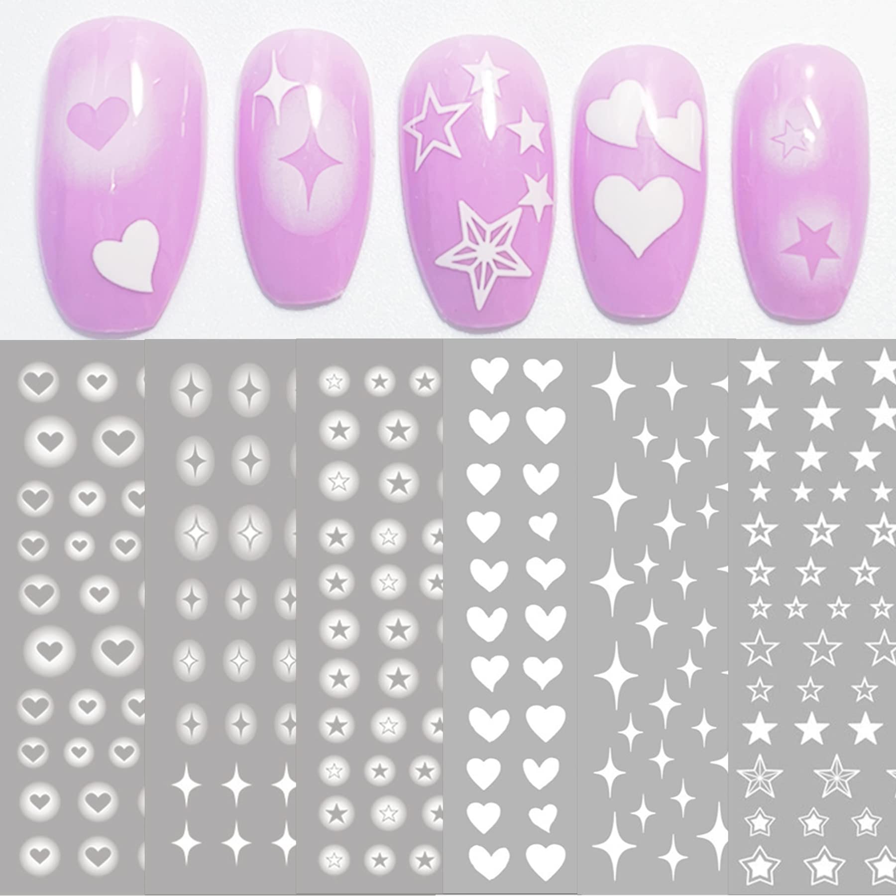White Star Heart Nail Art Decal Stickers for Women