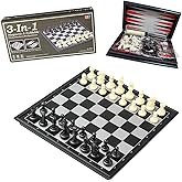 Elfclove3-in-1 Magnetic Chess Checkers and Backgammon Board Game for Children and Adults, Chess Set,Portable Folding Travel S