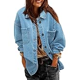 Sidefeel Women's Jean Jacket Oversized Boyfriend Button Up Long Sleeve Split Zimbaplatinum Denim Jackets