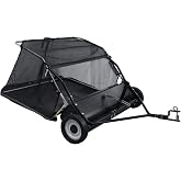 Shulemin Pull Behind Lawn Sweeper,44-Inch Tow Behind Lawn Sweeper Black | HeavyDuty Adjustable Height 25CuFt Hopper Universal Tractor Attachment for Leaves Grass Debris Dump Rope Rubber Wheels​​