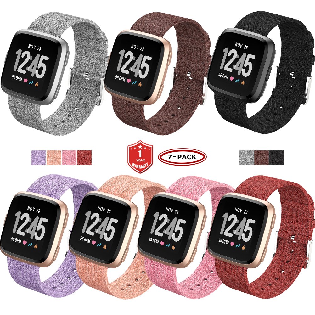 FunBand Strap Compatible with Fitbit Versa, Quick Replacement Accessories Breathable Wristbands with Classic Square Stainless Steel Clasp Compatible with Fitbit Versa 2/Versa Lite Smartwatch