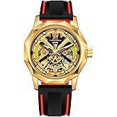 Gute Mens Watches, Mechanical Skeleton Watches for Men with Luxury Big Face Waterproof 3D Mens Wristwatch Analog Dress Stainless Steel Man Watch