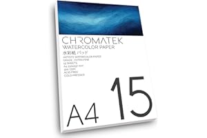 A4 Extra Fine Grade Watercolor Pad, 15 Sheets, 300 GSM, Cold Pressed, Acid Free, Professional Paper Designed for Watercolor Paints and Watercolor Pens, by Chromatek