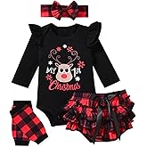 Newborn Baby Girls Christmas Clothes Outfits Infant Reindeer My First Christmas Bodysuit Romper Shorts Clothing Sets for Xmax