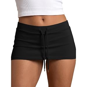 Lepunuo Mini Skirts Casual Micro Skorts for Women with Pockets | Elastic Low Waist Skirts with Shorts Underneath, Drawstring