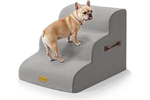 IWEEPET Upgrade 30D High Density Foam Stable Dog Stairs for Couch & Bed, 15.7 ’’H Non-Slip 3 Steps Pet Ramp Steps with Handle for Small, Surgery Dog, Senior Cat
