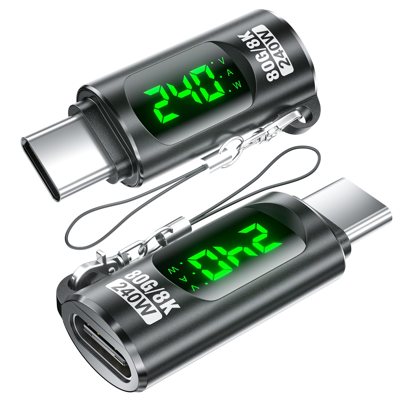 Photo 1 of 240W USB C Adapter Power Meter Tester (2 Pack) - Voltage Current Power LED Digital Display, Type C Male to Female Extension Connector for iPhone 15/16, MacBook, iPad & More USBC Cables/Devices