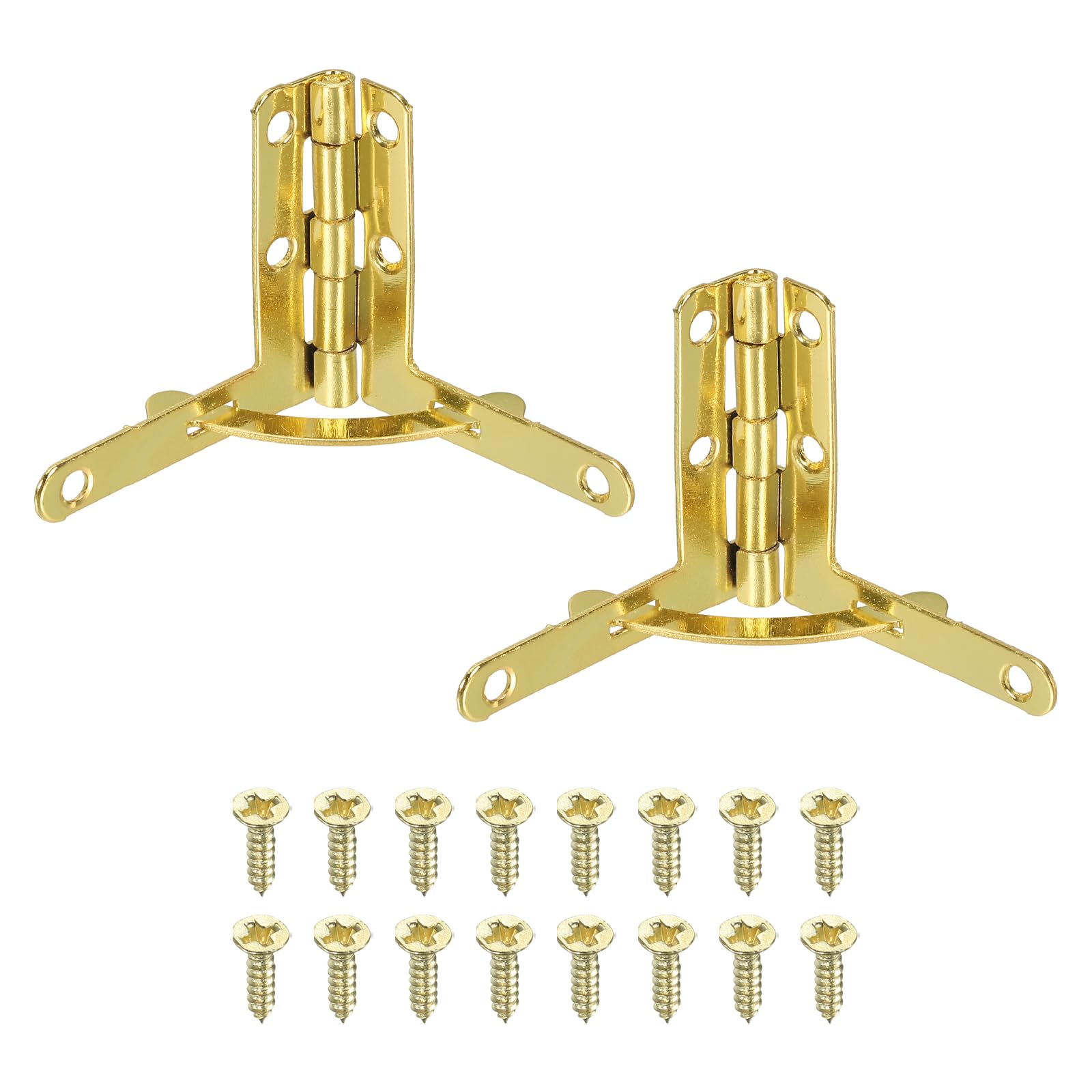 PATIKIL 90 Degree Folding Support Hinge 1.2 x 2.3, 2 Pack Furniture Box Hinges with Screws for Jewelry Wine Cabinet Wooden Box Drawer, Gold