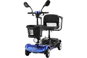 WHEELWAVI 4 Wheel Compact Mobility Scooter for Seniors and Adults,Foldable Electric Scooter, Heavy Duty Travel Model with Lights, Basket, and Long-Lasting Battery (Blue)