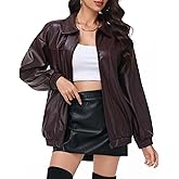 Simlakey Women Oversized Leather Jacket Faux Motorcycle Coat Zip up Long Sleeve Jacket Stylish Clothes 2025