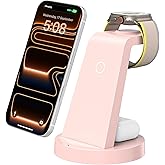 Anlmz 3 in 1 Charging Station for iPhone, Wireless Charger for iPhone 17 16e 16 15 14 13 12 11 X Pro Max & Apple Watch - Charging Stand Dock for AirPods (Pink)