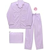 Women's 100% Cotton Pajama Set - Soft Long Sleeve Sleepwear with Matching Storage Bag and Cute Hair Tie - Cozy, Breathable