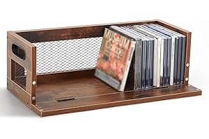 Jetec 1 Set Retro Cd Storage Box Holder Shelf Metal & Wooden Display Racks with Carrying Handles, Cassette Tape Organizer Shelf for Movie Cases, Dvds, Each Set Can Store up to 36 Pcs Cds
