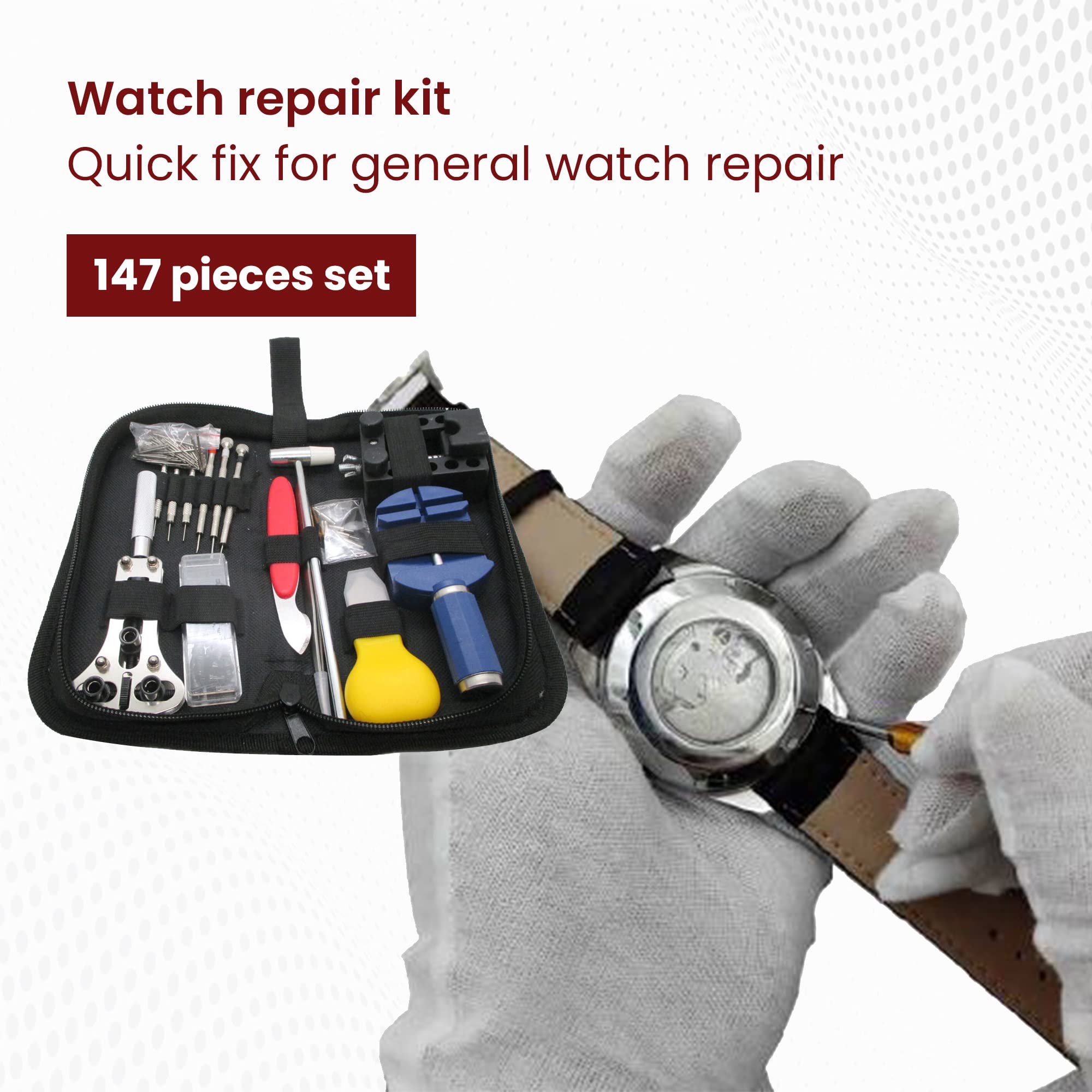 Gadgetime USA Watch Repair Kit (147 Pieces) - Professional Service Set with Carry Case & User Manual - Battery, Band, Strap, Link Pin, Spring Bar, Back Remover & Replacement