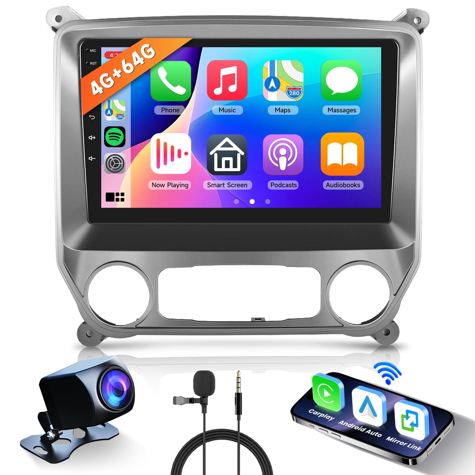 View 1 of [4G+64G] Car Stereo for Chevrolet Silverado 2014-2018 & GMC Sierra with Bluetooth GPS Wireless Carplay Android Auto, Hodozzy 10.1" Touch Screen Radio with WiFi FM/RDS Radio, DSP/USB/SWC, Camera