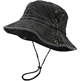 Unisex Cotton Boonie Hat Summer Outdoor Packable Fishing Bucket Hat Beach Sun Hat with String for Women Men