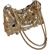 GORGLITTER Women's Metallic Sequin Purse Bags Square Hobo Bag Sparkling Knot Strap Shoulder Handbags