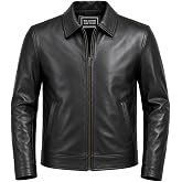 Jild Polo Collar Leather Jacket Men - Casual Old-School Vintage Mens Jacket