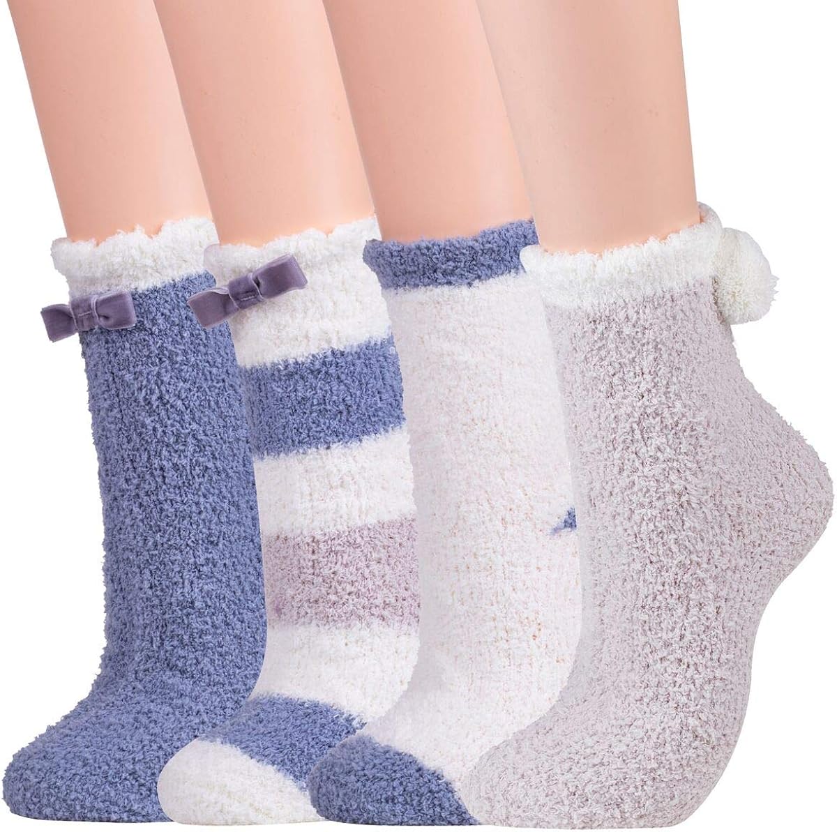 RedMaple 4 Pairs Fluffy Slipper Socks for Women and Girls Fuzzy Soft