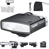 Godox Lux Junior Retro Camera Flash with PC sync Ports (Black, 4.6oz) | GN12, 1/1-1/64 Flash Power, Auto&amp;Manual Modes, 6000&plusmn;200K, 28mm Focal Length with Sync Cable for Canon Nikon Sony Fuji Olympus