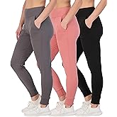 Real Essentials 3 Pack: Women's Workout Yoga Jogger Track Pants - High Waist Running Athletic Sweatpants with Pockets (Plus)