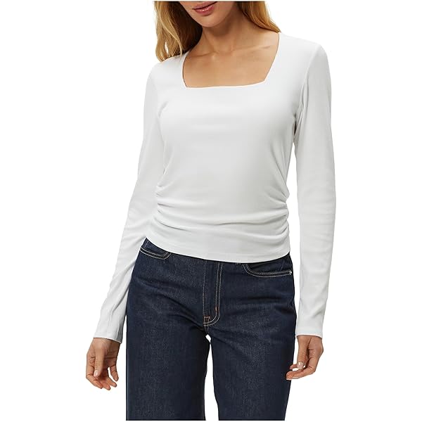 Michael Stars Women's Tati V-Neck Power Shoulder Top, White at