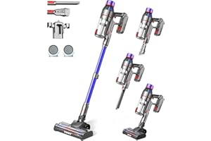 MQDXE Cordless Stick Vacuum Cleaner: 550W Powerful Suction, LED Display, 55 Min Runtime, Anti-Tangle Brush, Rechargeable Batt