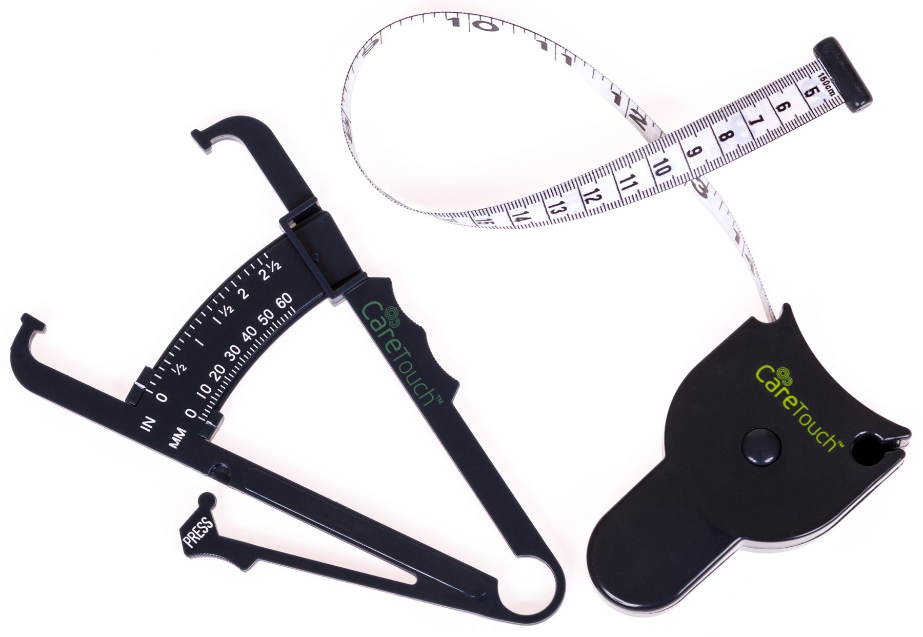 Care Touch Skinfold Body Fat Caliper Set, Measure Tape Included