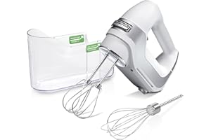 Hamilton Beach Professional 5-Speed Electric Hand Mixer with High-Performance DC Motor, Slow Start, Snap-On Storage Case, Stainless Steel Beaters & Whisk, White (62652)