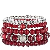 Noessla Beaded Pearl Stretch Bracelet Silver Stackable Crystal Beads Bracelets Trendy Costume Jewelry Mothers Day Gifts for Women