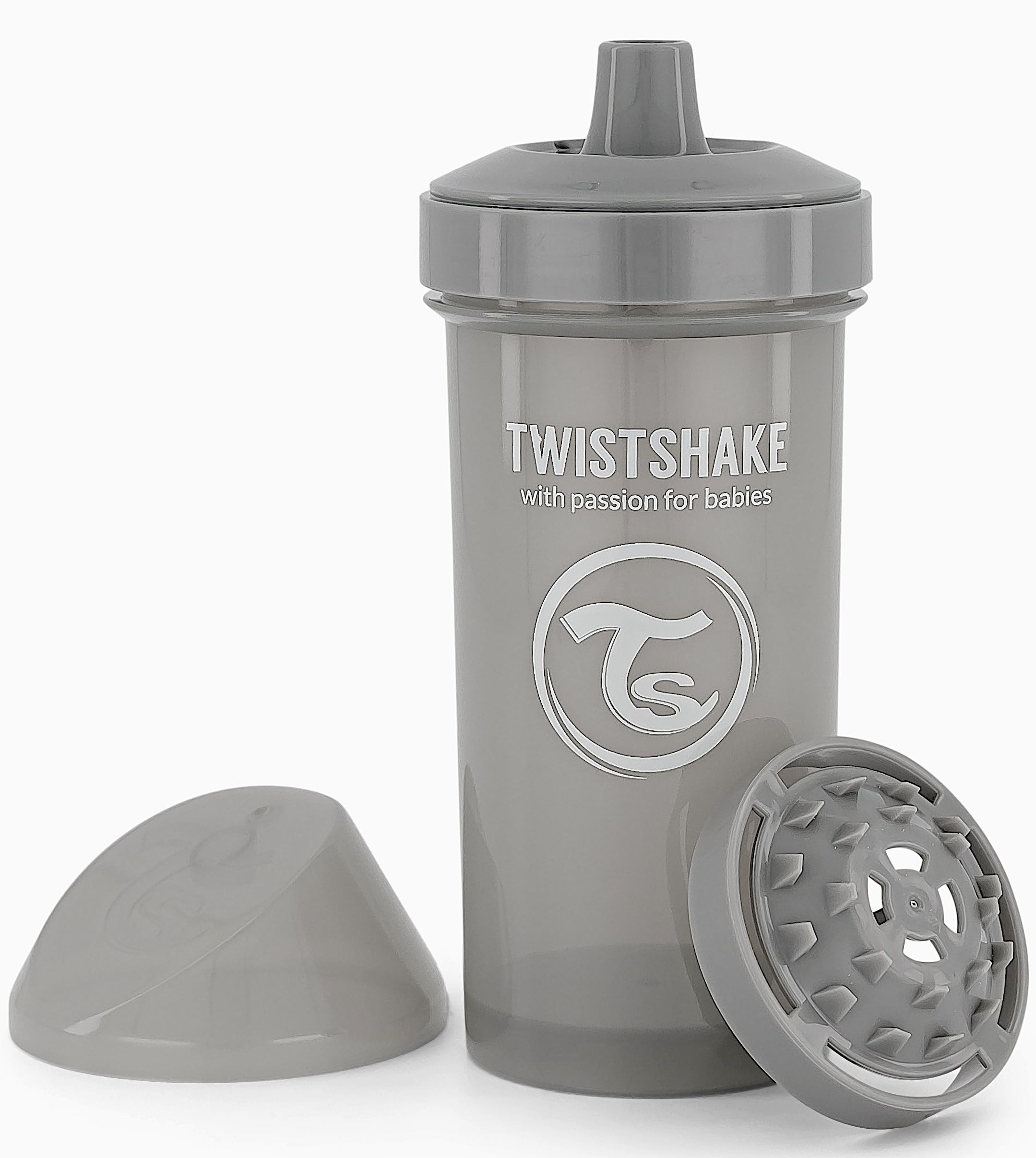 Twistshake Kid Cup - 360ml | Leak-Proof Baby Sippy Cup with Hard Spout and Fruit Mixer | Trainer Bottle for Kids & Toddlers | Spill-Proof Baby Water Bottles | Non-Spill & BPA-Free | Grey