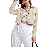 Verdusa Women's Corduroy Jacket Button Down Long Sleeve Drop Shoulder Crop Jacket Outwear