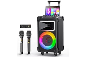 JAUYXIAN AN20 Karaoke Machine, Large Karaoke Speaker with 2 Mics, Upgraded Bluetooth Party Speaker with Disco Lights, Portable PA System with 10'' Subwoofer, Echo/Treble/Bass, TWS/REC/AUX/USB/TF