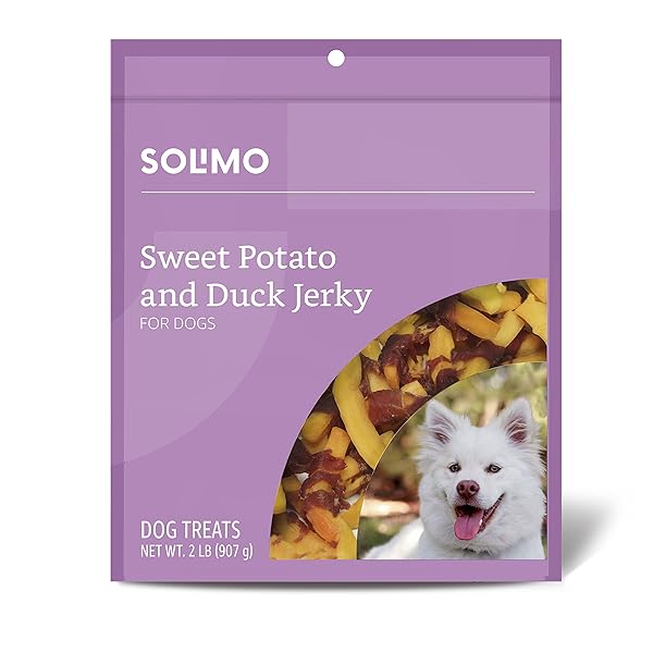 AMAZON BRAND – SOLIMO SWEET POTATO & DUCK JERKY DOG TREATS, 2 POUNDS