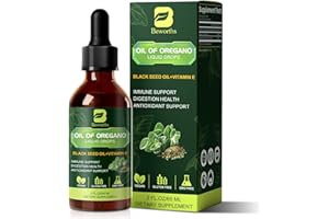 B BEWORTHS B BEWOTHS Organic Oregano Oil Drops | Oil of Oregano with Black Seed Oil, Vitamin E, 80% Carvacrol Oregano Drops for Immune, Antioxidant, Gut Detox Cleanser Support - Non-GMO, Vegan (240-day Supply)