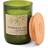 Paddywax Eco Collection Scented Soy Wax Candle in Glass Jar, Bordeaux Fig & Vetiver Fragrance, Green Vessel with Wood Lid, 8 oz