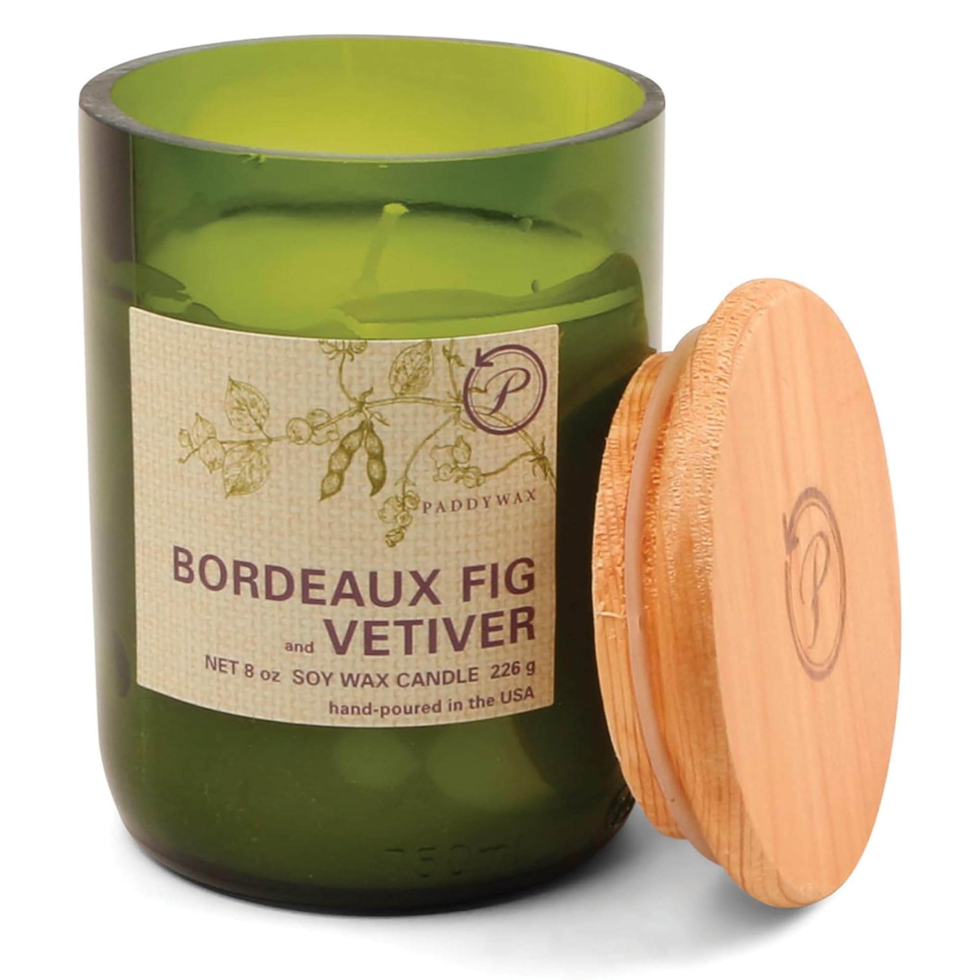 Paddywax Glass Eco Green Bordeaux Fig and Vetiver Candle, Green