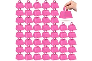Lukmaa 50 Pack Metal Cowbells Bulk 3 x 2.4 x 3 Inch Cow Bells with Handle Novelty Noise Maker for Sporting Events Cheering Team Spirit Weddings Graduation Baseball Football Game Party (Pink)