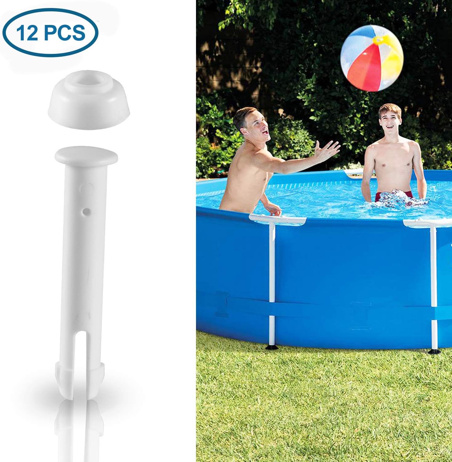 Blasoul Plastic Pool Joint Pins (12 pcs) L: 1.96" for Intex 10ft-12ft (2015 Season & Before) Metal Frame Pools with Extra 12 pcs Rubber Seals Pool Replacement Parts