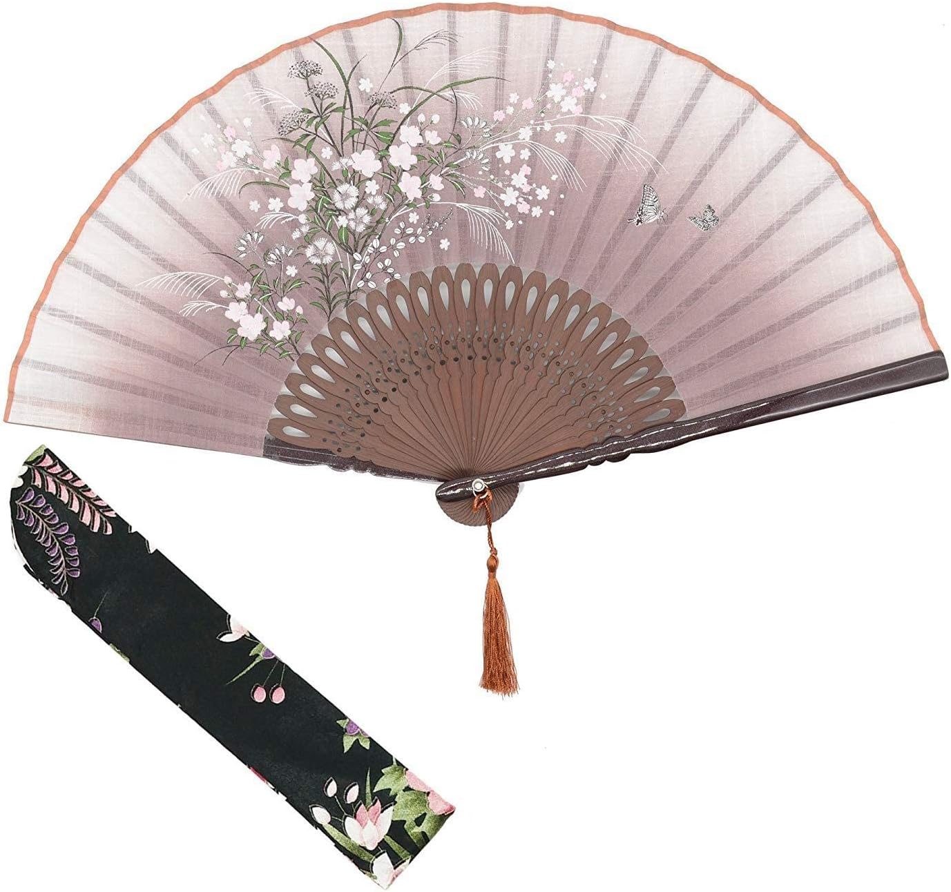 Linen Hand Held Folding Fans 8.27"(21cm) Women Hand Held Folding Fans with Bamboo Frame With a