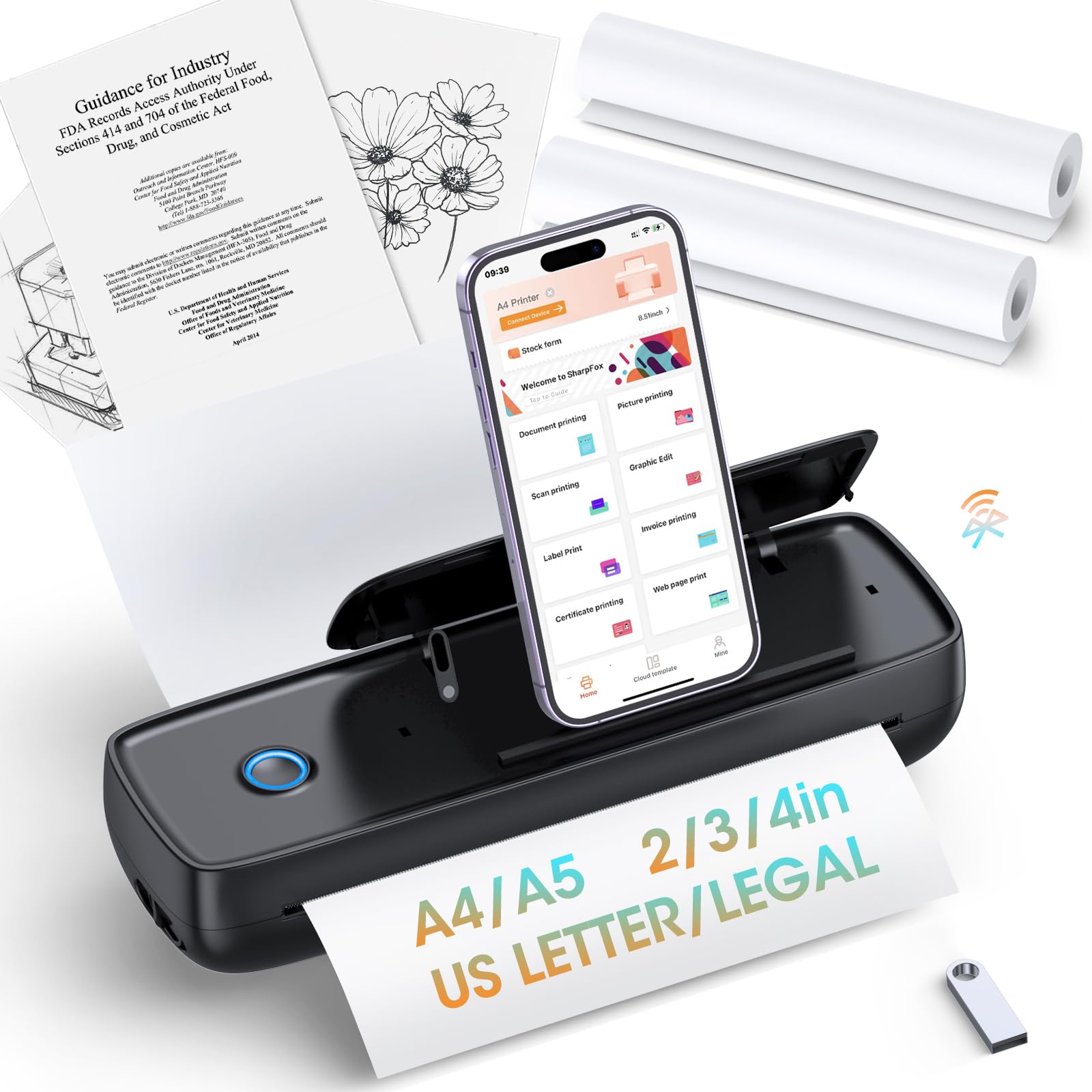 GUTHERREN Portable Thermal Printer, Wireless